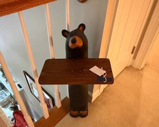 Carved Wooden Bear Accent Table