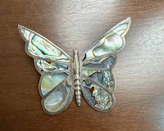 Sterling Silver and Abalone Butterfly Brooch - Taxco, Mexico