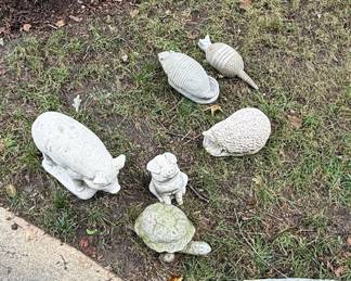 Garden Animal Statuary Set: Pig, Piglet, Turtle, and Armadillos