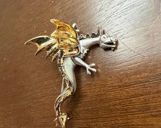 Vintage Gold-Tone and Silver-Tone Dragon Brooch