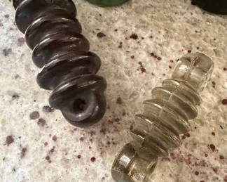 Lot of Two Vintage Glass Telegraph Insulators (Brown and Clear)