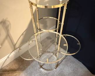 Mid-Century Faux Bamboo Brass and Glass Tiered Etagere Stand