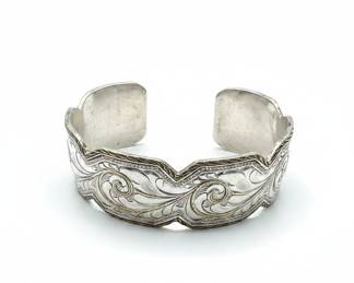 Vintage Sterling Silver Cuff Bracelet with Western Scrollwork