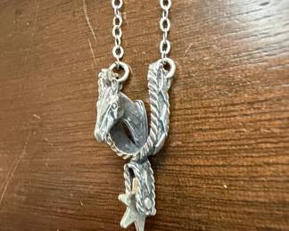 Sterling Silver Horse Head and Stirrup Pendant Necklace