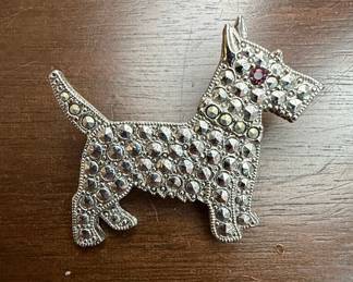 Vintage Marcasite and Faux Amethyst Scottie Dog Brooch