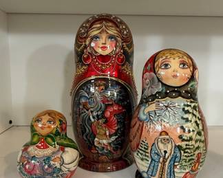 Hand-Painted Matryoshka Nesting Dolls Set of 3: Knight & Princess, Ded Moroz, Floral