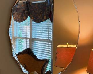 Vintage Art Deco Oval Mirror with Decorative Bevel