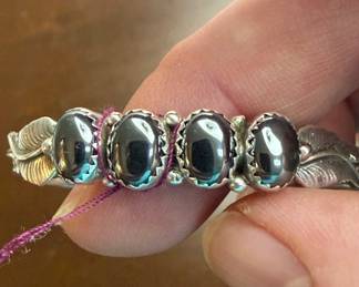 Native American Sterling Silver Hematite Cuff Bracelet