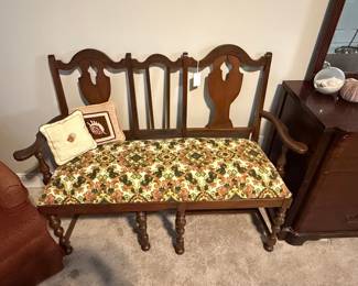 Vintage Queen Anne Style Walnut Settee with Upholstered Seat