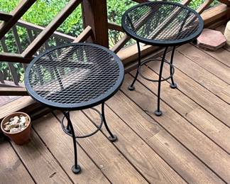 Set of Two Black Metal Mesh Round Side Tables