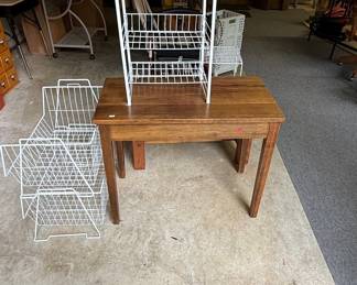 Wooden Side Table with White Wire Shelving Unit