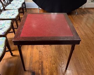 Vintage Folding Card Table with Red Leatherette Top