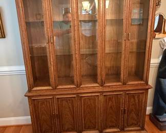 Vintage Oak China Cabinet with Hutch by Broyhill