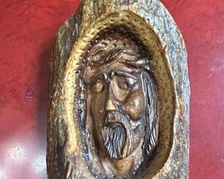Hand Carved Olive Wood Jesus Face Plaque