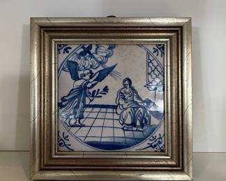 Framed Delft Tile with Annunciation Scene