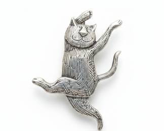 JJ Jonette 1988 Sterling Silver Climbing Cat Brooch