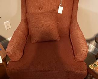 Mid-Century Modern Wingback Armchair in Russet Orange Boucle