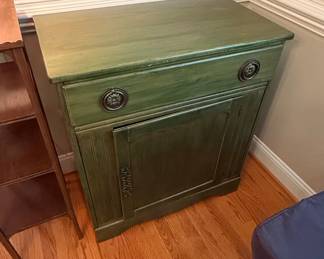 Distressed Green Painted Nightstand with Drawer and Door
