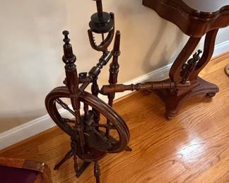 Antique Spinning Wheel with Bone Decoration