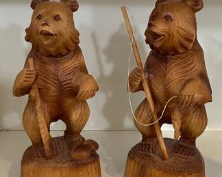 Carved Wooden Bear Figurines - Soviet/Russian Folk Art