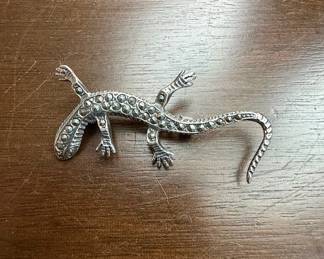 Sterling Silver and Marcasite Lizard Brooch