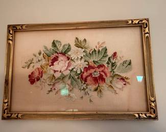 Framed Floral Needlepoint Tapestry Art