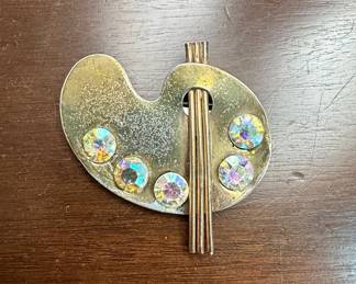 Artist Palette Brooch with Rhinestones