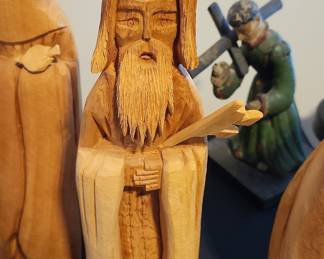Hand-Carved Wooden Figurine of a Bearded Man, possibly Saint Francis