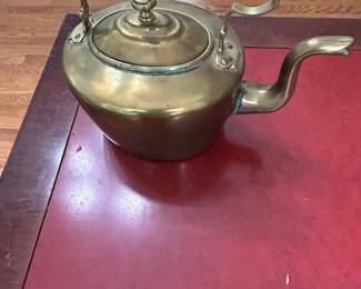 Antique Brass Kettle with Amber Glass Handle by J. Clews of Birmingham