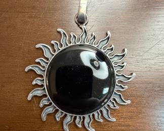 Sterling Silver Black Onyx Sun Pendant