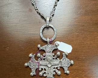 Vintage Ethiopian Coptic Cross Pendant Necklace