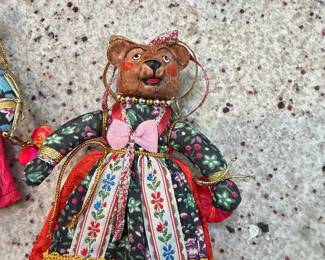 Handmade Teddy Bear Ornament in Traditional Folk Dress