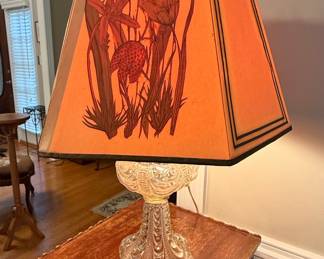 Vintage Floral Lithophane Lamp with Pressed Glass Base
