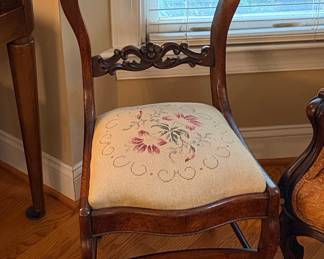 Victorian Walnut Balloon Back Side Chair with Floral Needlepoint Seat