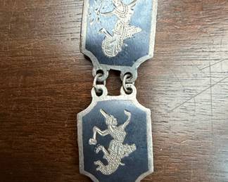 Vintage Siam Sterling Silver Niello Bracelet with Thai Dancers