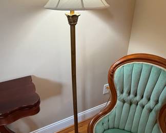 Vintage Brass Floor Lamp with Fluted Column and Acanthus Leaf Accents