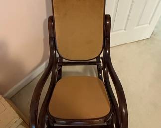 Antique Bentwood Rocking Chair with Upholstered Seat and Back