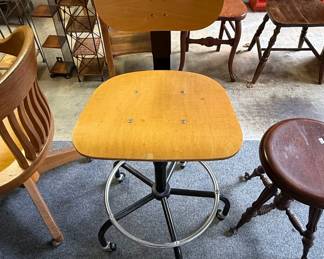 Vintage Toledo Style Plywood Drafting Stool Chair