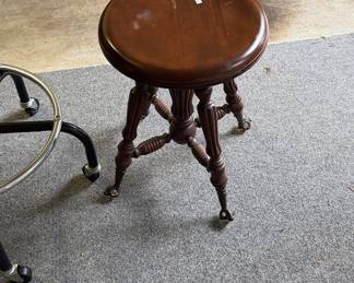 Antique Piano Stool with Claw and Glass Ball Feet