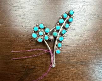 Zuni Sterling Silver Turquoise Cluster Brooch