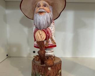 Hand-Carved Russian Wooden Gnome Figurine with Mushroom Hat