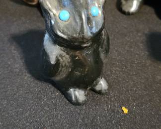 Zuni Carved Black Stone Owl Fetish with Turquoise Eyes