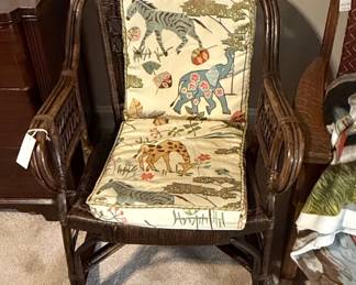 Wicker Rocking Chair with Animal Print Upholstery