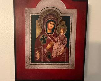 Madonna and Child Icon with Red Frame