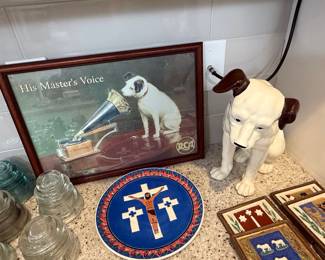 His Master's Voice RCA "Nipper" Dog Figurine and Print