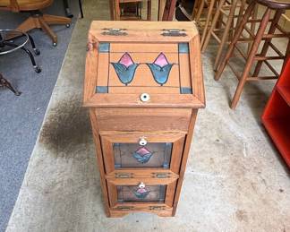 Arts & Crafts Stained Glass Wooden Secretary Desk