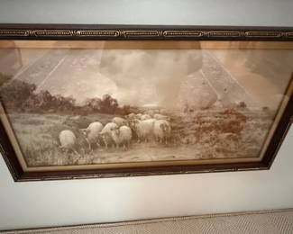 Antique Print of Sheep at the Sheepfold by P.P. Schiedges, Framed