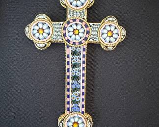 Italian Micro Mosaic Floral Cross Pendant