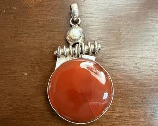 Sterling Silver Carnelian and Pearl Pendant