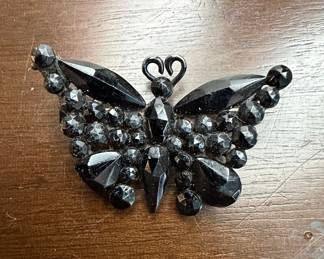 Black Rhinestone Butterfly Brooch